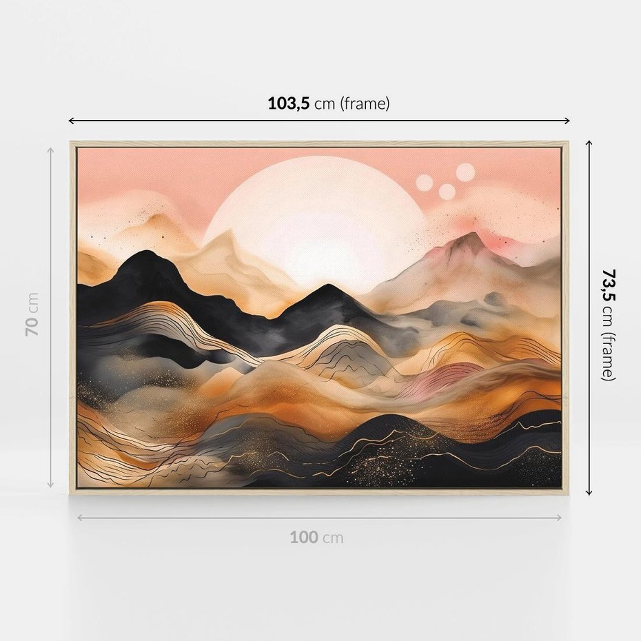 Obraz w ramie 100x70 - Grafika Zachodu - nowoczesna grafika, odcienie pastelowe - rama drewno