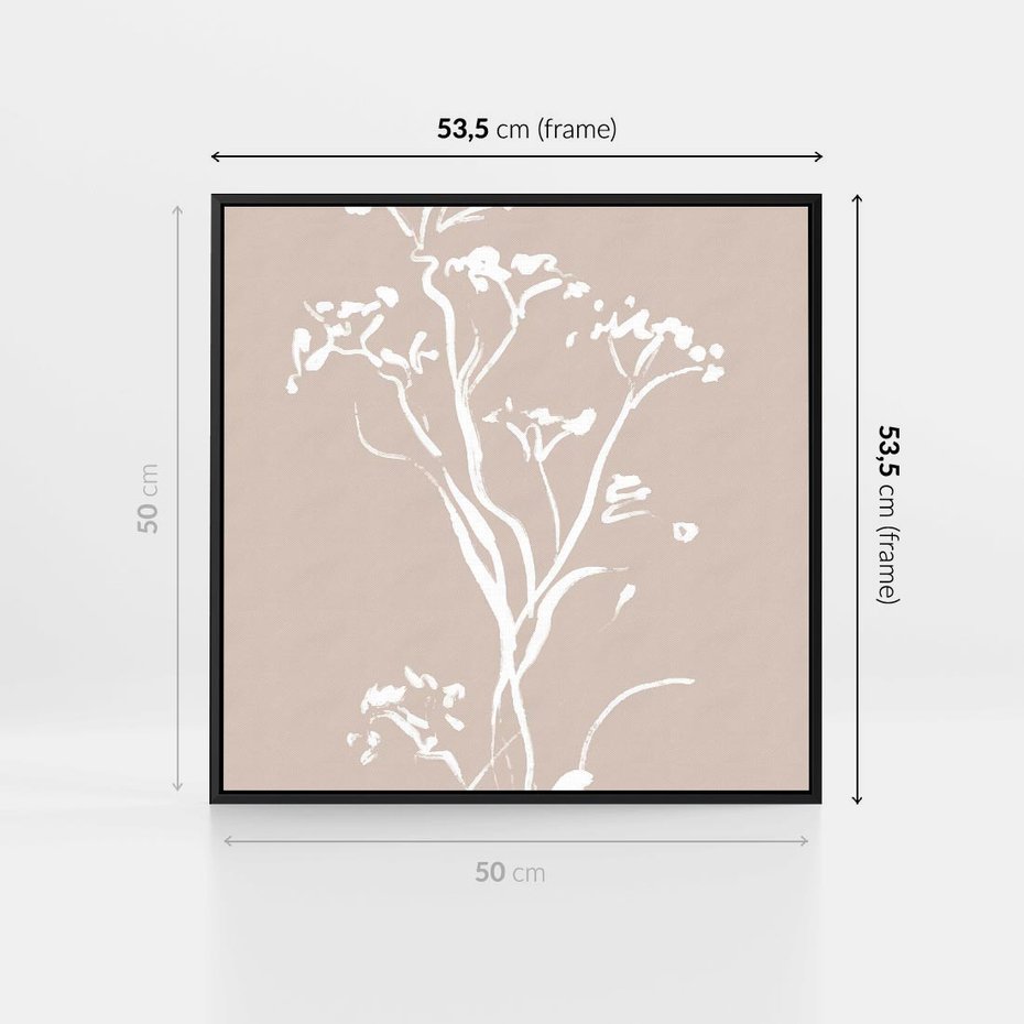 Obraz w ramie 50x50 - Harmonijne Mini Boho - minimalistyczny delikatny obraz, beżowe odcienie - rama czarna