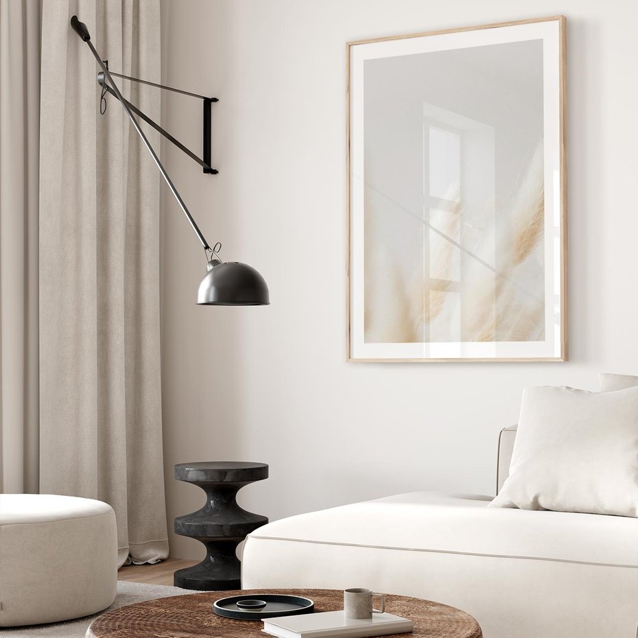 Plakat w ramie 40x50 - Biały Spokój - białe trawy, suche trawy pampas - rama drewno