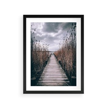 Plakat w ramie 50x70 - Mglisty krajobraz - pomost, morze - rama czarna
