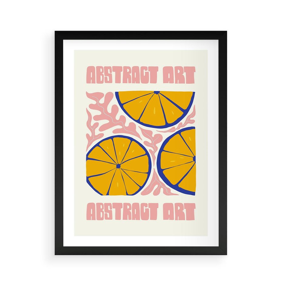 Plakat w ramie 50x70 - Podróżne Wizje - typografia, cytryny - rama czarna