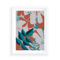 Plakat w ramie 50x70 - Harmonijne Formy - abstrakcyjna kompozycja kwiatowych form, kolor zgaszone - rama biała