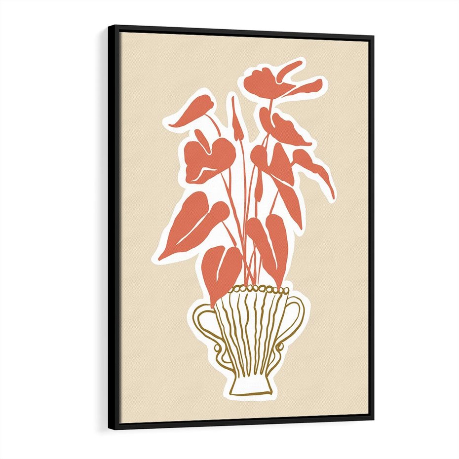 Obraz w ramie 50x70 - Harmonijne Echa - abstrakcyjne kwiaty liście, elegancka kompozycja - rama czarna