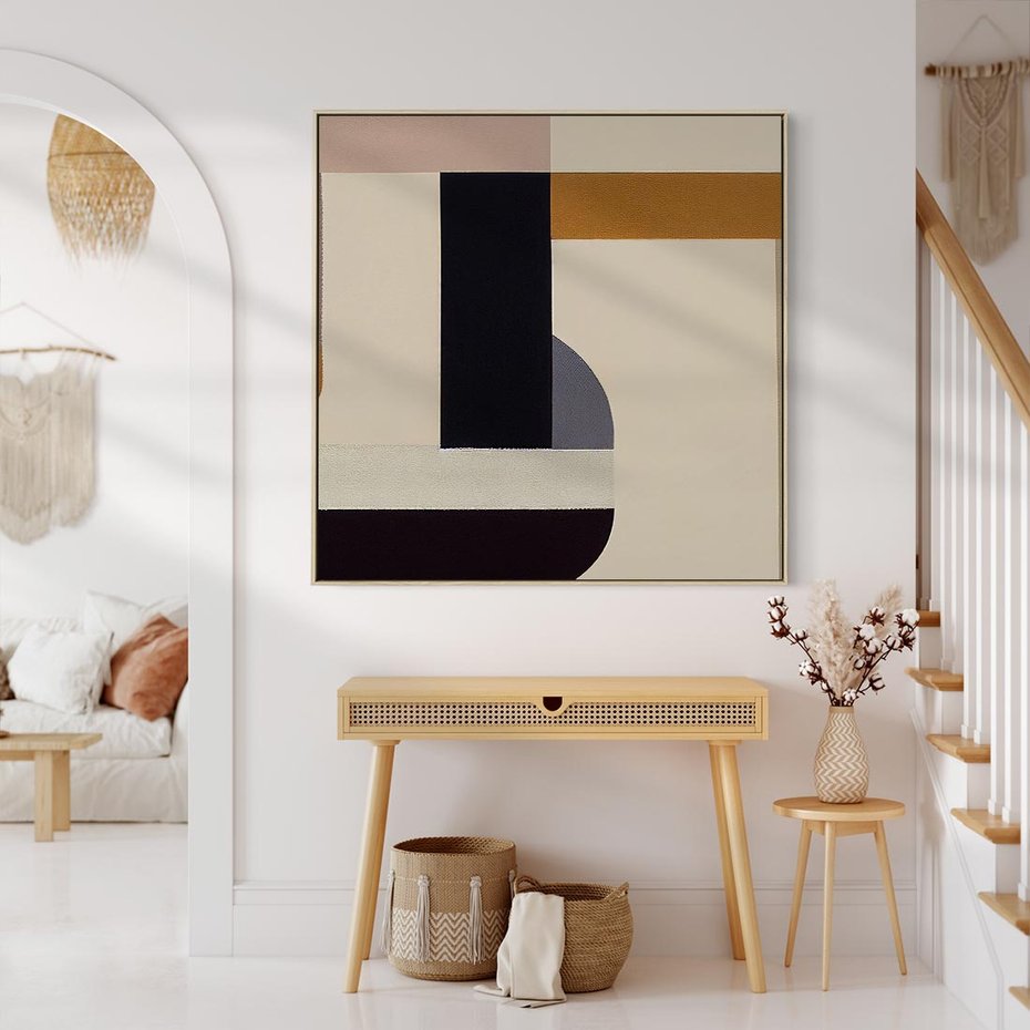 Obraz w ramie 50x50 - Nowoczesne Brązy - geometryszne pasy, nowoczesny styl - rama drewno