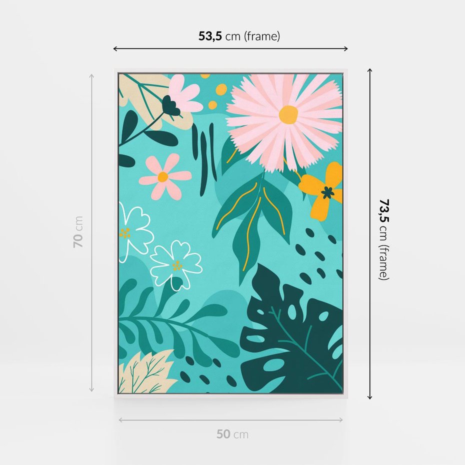 Obraz w ramie 50x70 - Kwiatowe Wibracje - pastelowa kompozycja, kwiaty - rama biała