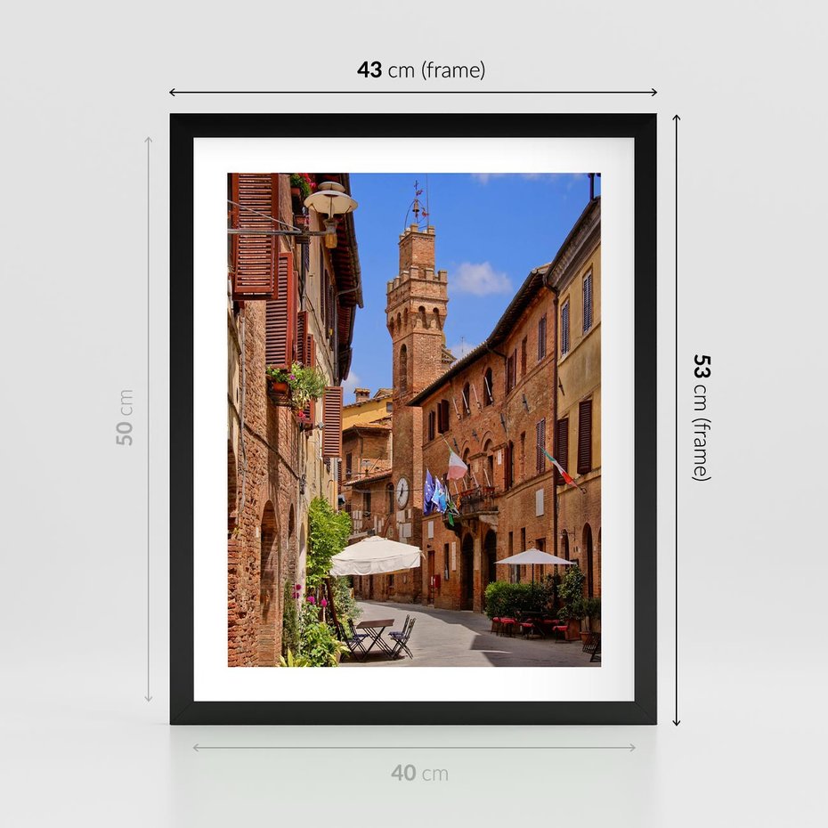Plakat w ramie 40x50 - Urok włoskich uliczek - włoskie, uliczki - rama czarna