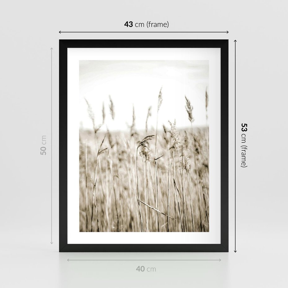 Plakat w ramie 40x50 - Nostalgiczny Pejzaż - suche trawy, pole - rama czarna