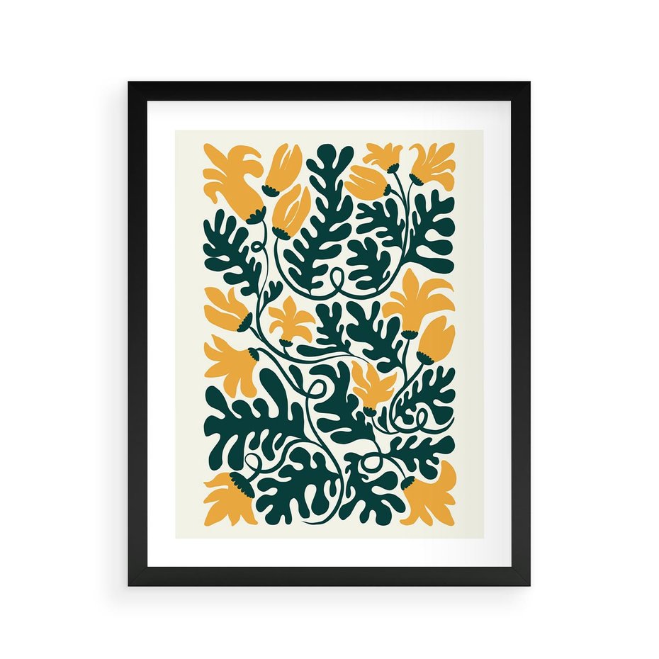 Plakat w ramie 40x50 - Impulsy Kreatywności - abstrakcyjne żółte kwiaty, kompozycja - rama czarna