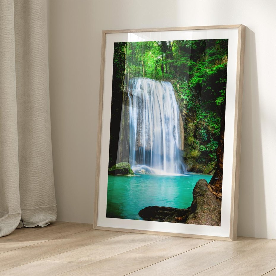 Plakat w ramie 30x40 - : Moc Natury - wodospad, rzeka - rama drewno