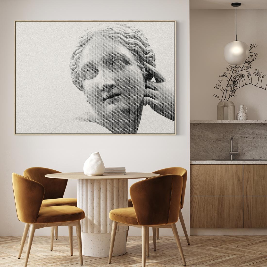 Obraz w ramie 70x50 - Szarość w Kamieniu - monochromatyczna marmurowa rzeźba, odcienie szarości - rama drewno