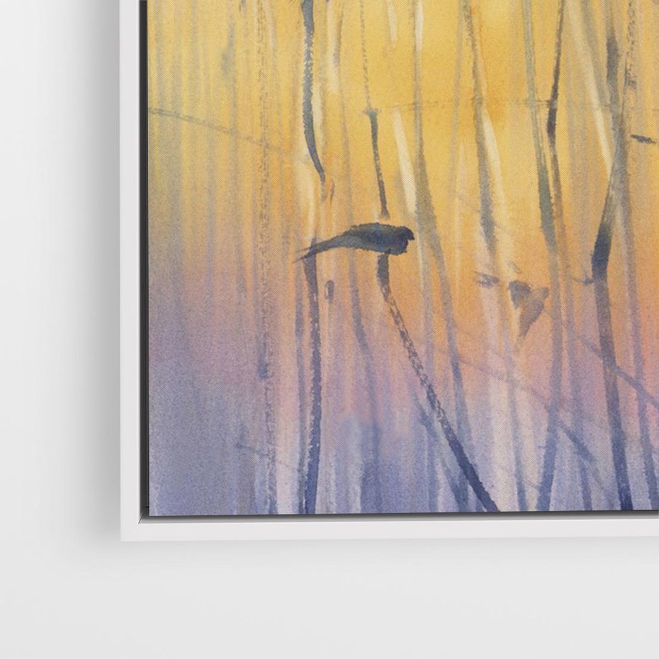 Obraz w ramie 120x80 - Mistyka Poranka nad Szuwaram - wschód słońca w szuwarach, trawy - rama biała