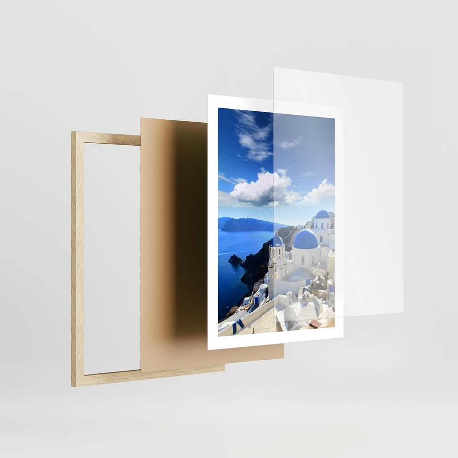 Plakat w ramie 50x70 - Magiczne Widoki - Santorini, perspektywa - rama drewno