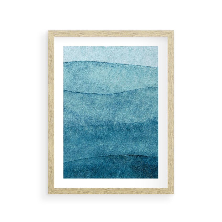 Plakat w ramie 30x40 - Kolorowe fale akwareli - akwarela, fale - rama drewno