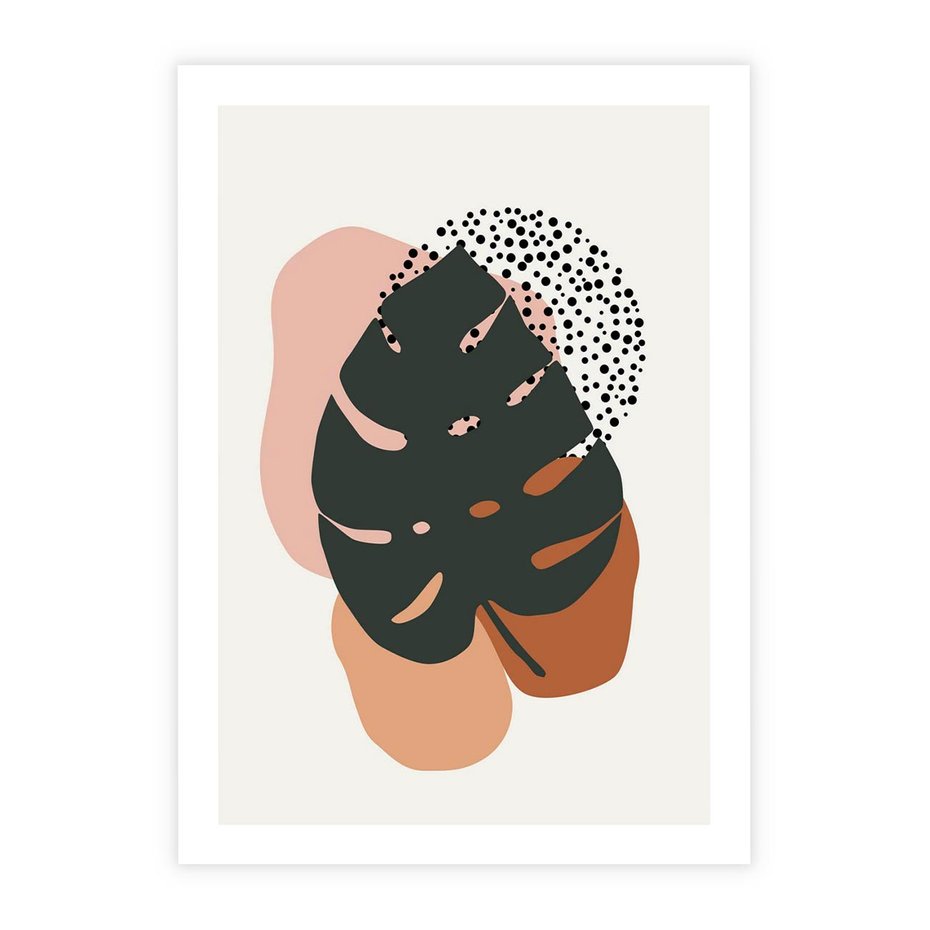 Plakat bez ramy 21x30 - Minimalizm w Liściach Monstery: Plamy i Kropki - minimalizm, monstera plamy