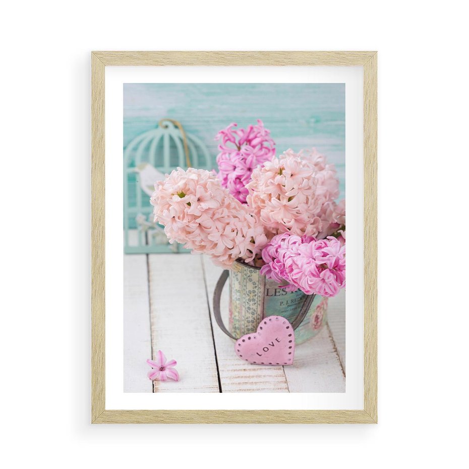 Plakat w ramie 50x70 - Kwiatowa harmonia hiacyntów - kwiaty, hiacynty - rama drewno