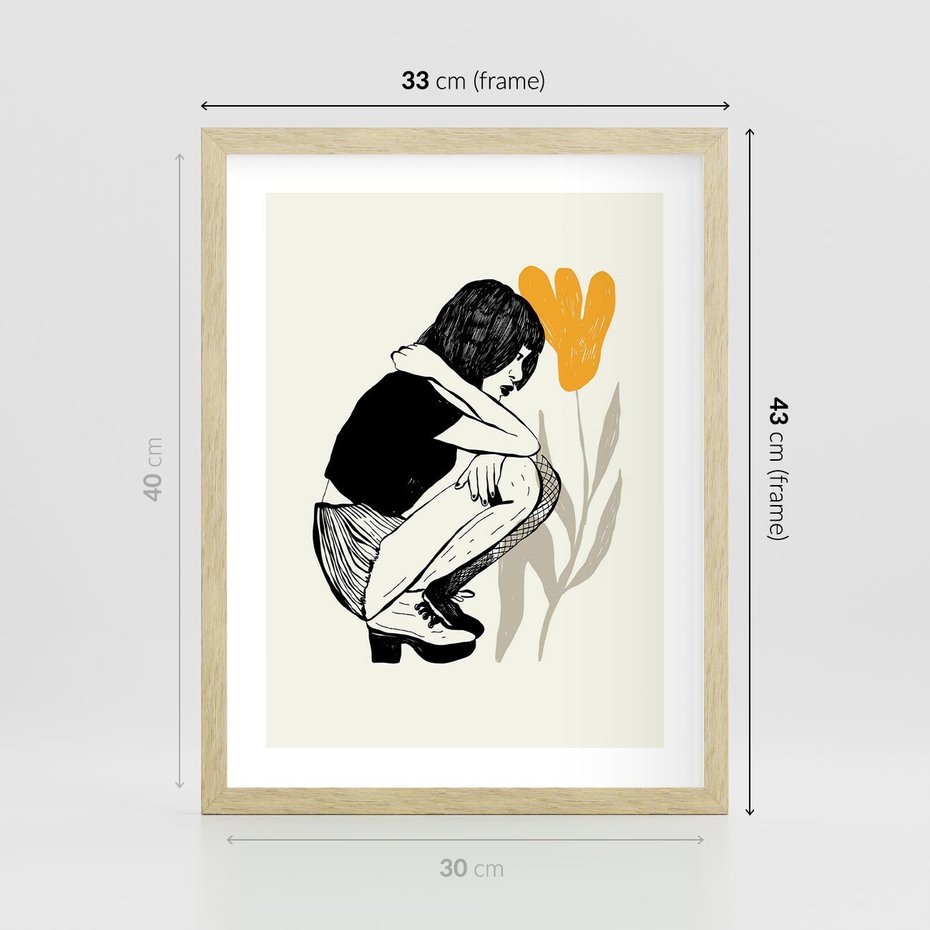 Plakat w ramie 30x40 - Kobiecy Plakat - prosta grafika, kobieta - rama drewno