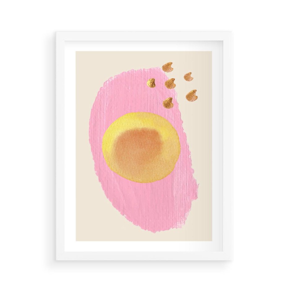 Plakat w ramie 50x70 - Migotliwe Dziwne Ścieżki - abstrakcyjna różowa plama, akwarela - rama biała