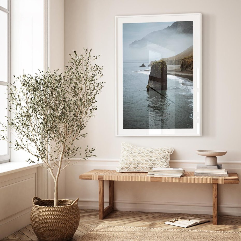 Plakat w ramie 40x50 - Mistyczna Aura - morze, mgła - rama biała