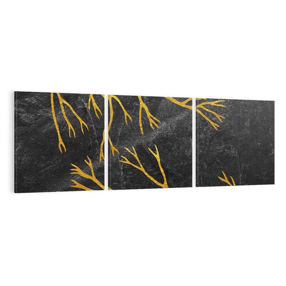 Obraz na płótnie 120x40 - Marmurowe Drzewa Snu - złote gałęzie, drzewa