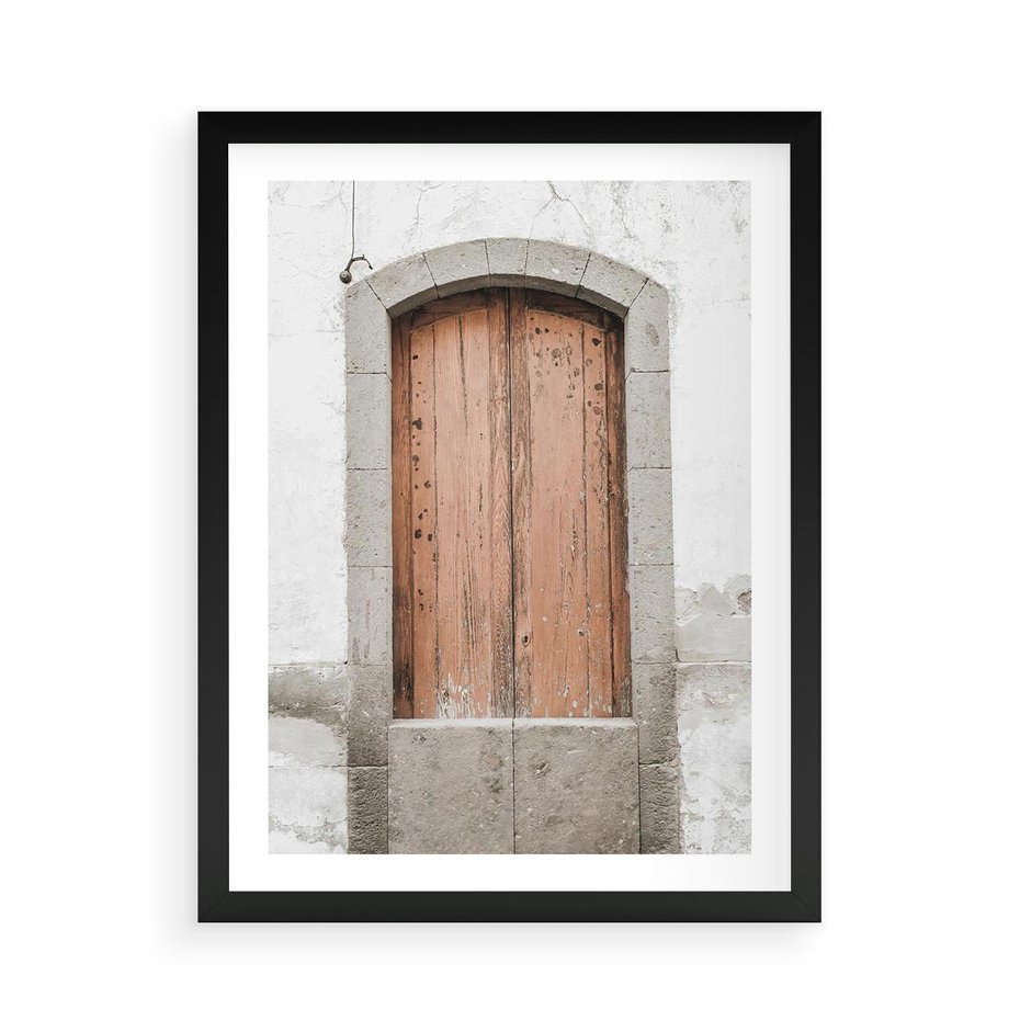 Plakat w ramie 50x70 - Śródziemnomorskie Drzwi Czasu - fotografia starych drzwi, śródziemnomorska architektura - rama czarna