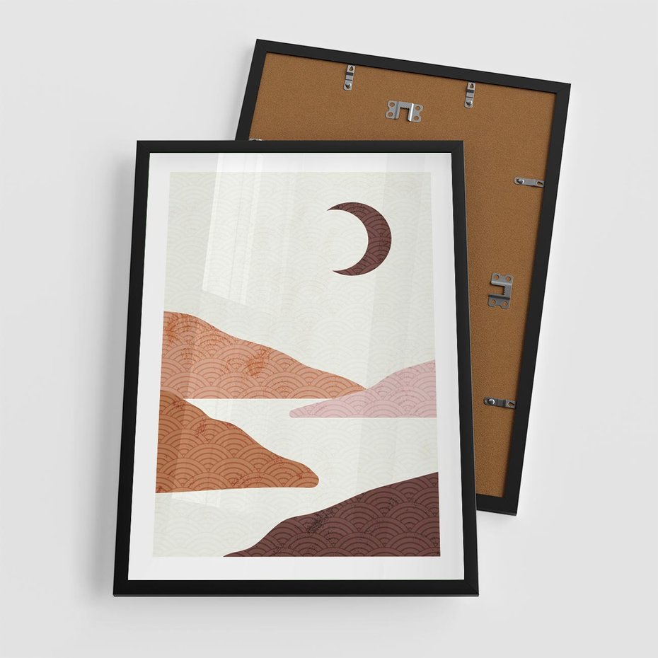 Plakat w ramie 50x70 - Księżycowa Refleksja - nowoczesna sztuka, góry - rama czarna
