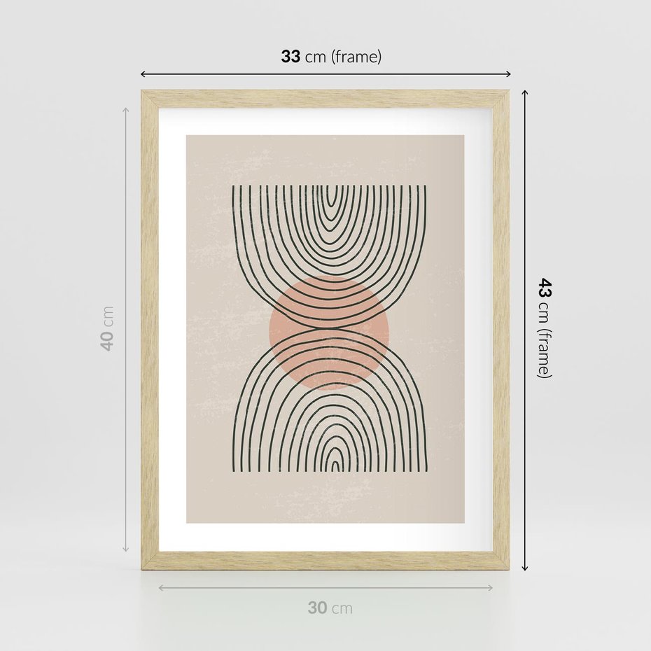 Plakat w ramie 30x40 - Nowy Rytuał - abstrakcyjna sztuka, boho kształty - rama drewno
