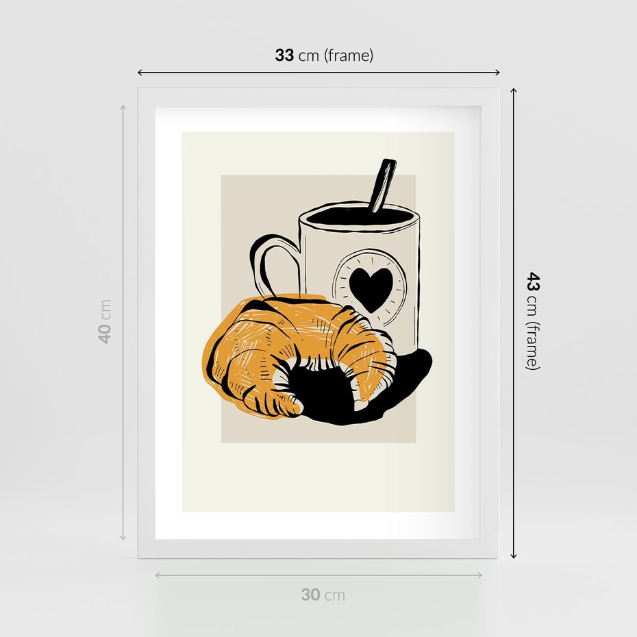 Plakat w ramie 30x40 - Śniadanie z Croissantem - grafika, croisant - rama biała