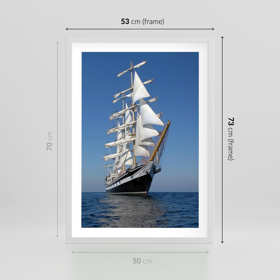 Plakat w ramie 50x70 - Podróż na Żaglowcu Przygody - żaglowiec, podróż - rama biała