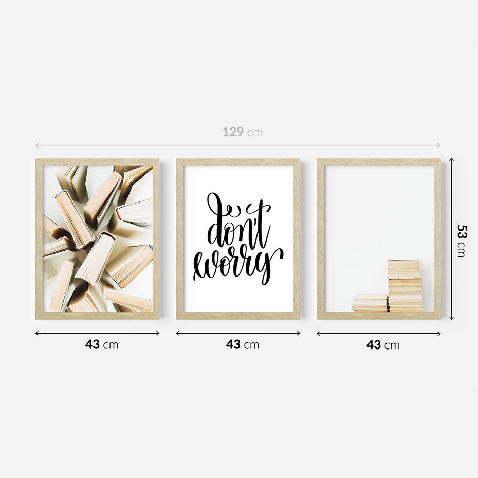 Zestaw obrazy w ramie 40x50 galeria - Książki, czytanie, napisy, typografia - rama drewno