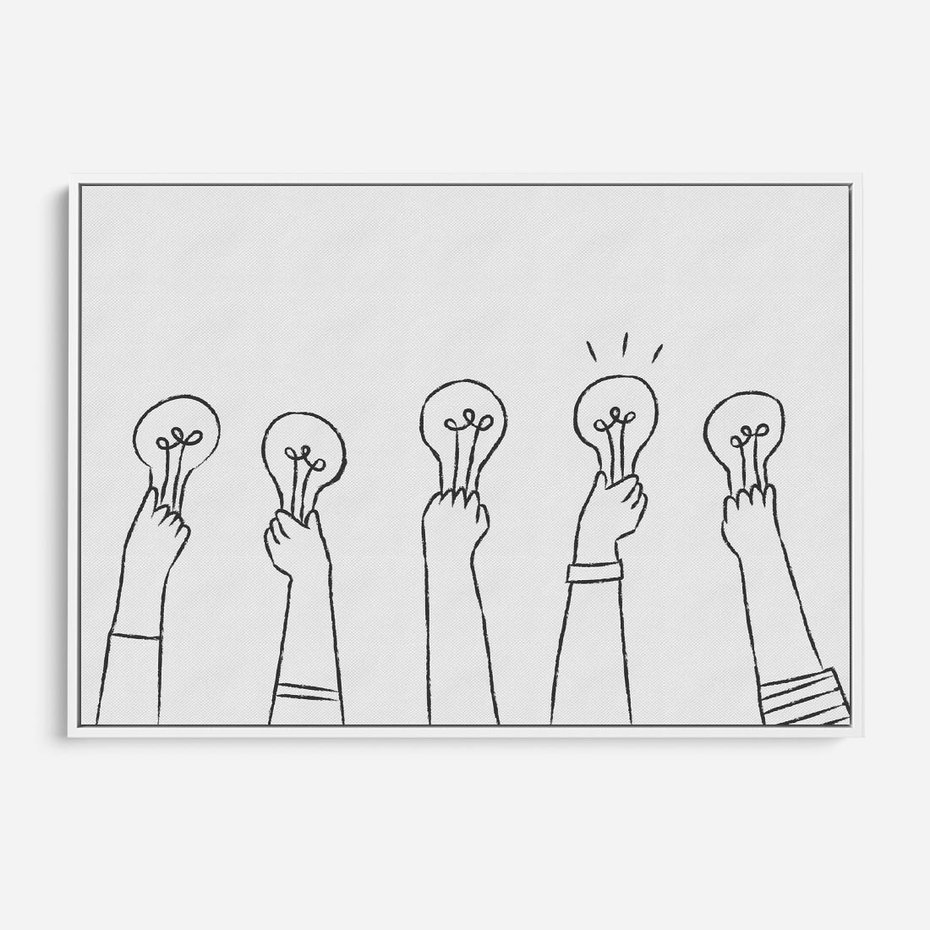 Obraz w ramie 70x50 - Idea w Rękach - szkic, grafika - rama biała
