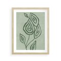 Plakat w ramie 40x50 - Szmaragdowy Oddech - abstrakcyjne delikatne zielone linie, podobne do gałęzi kwiatów - rama drewno