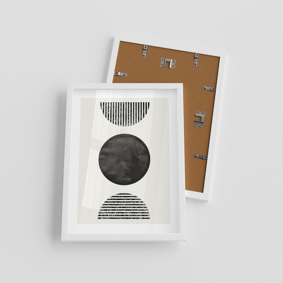 Plakat w ramie 30x40 - Tajemnicza Kompozycja - abstrakcyjne czarno białe formy, minimalizm - rama biała