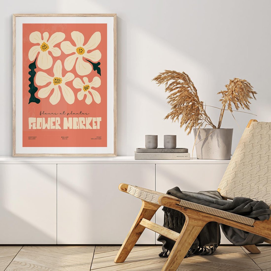 Plakat w ramie 50x70 - Szkicowane Kolorowe Uczucia - kwiatowa kompozycja, minimalizm - rama drewno