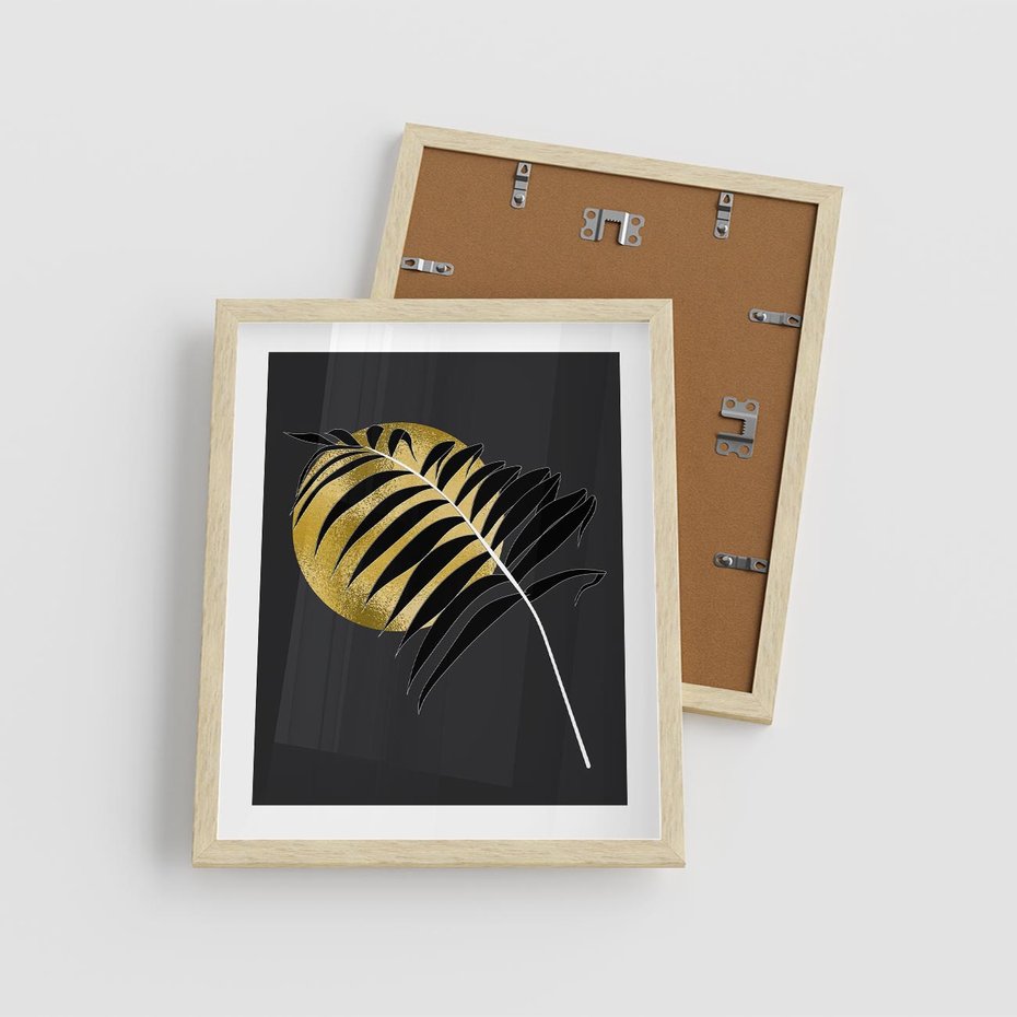 Plakat w ramie 40x50 - Egzotyczna Elegancja - palma, na czarnym tle - rama drewno