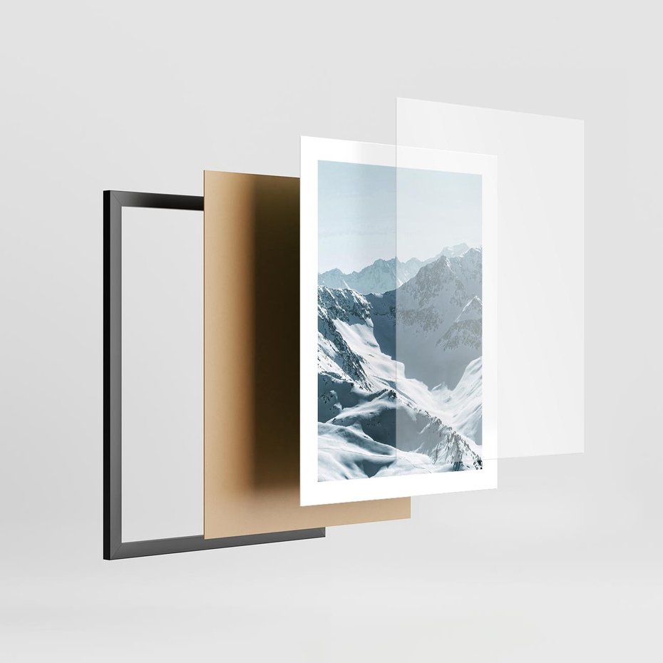 Plakat w ramie 30x40 - Surowość Gór - górskie szczyty, śnieg - rama czarna