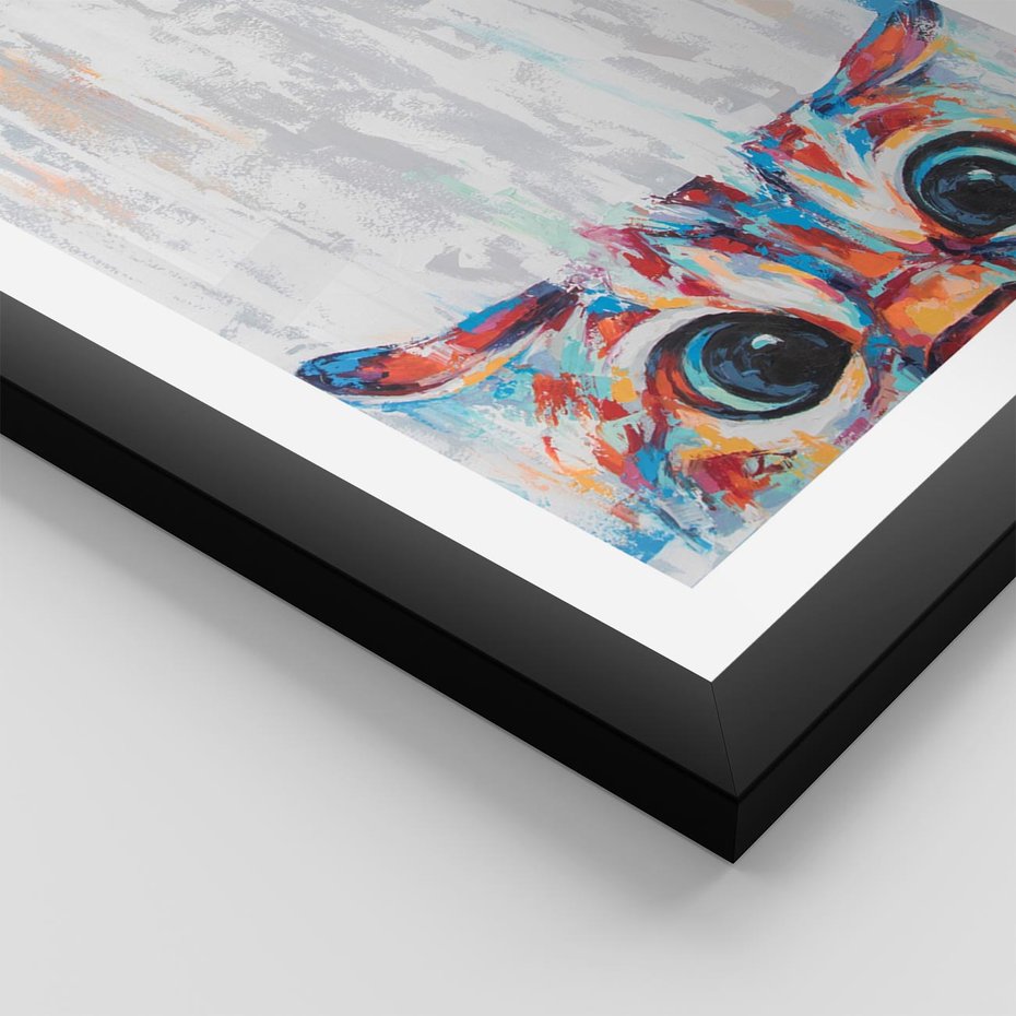 Plakat w ramie 40x50 - Co ja Widzę - obraz olejny, śmieszny obraz kota - rama czarna