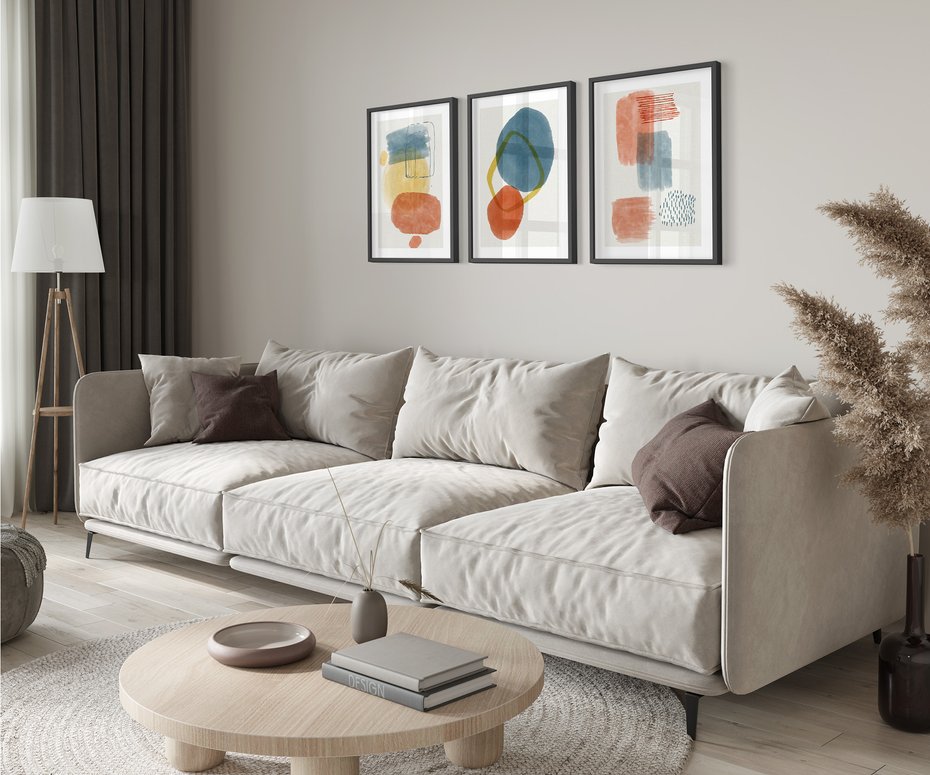 Zestaw obrazy w ramie 50x70 galeria - Geometryczne, plamy, kolorowe - rama czarna