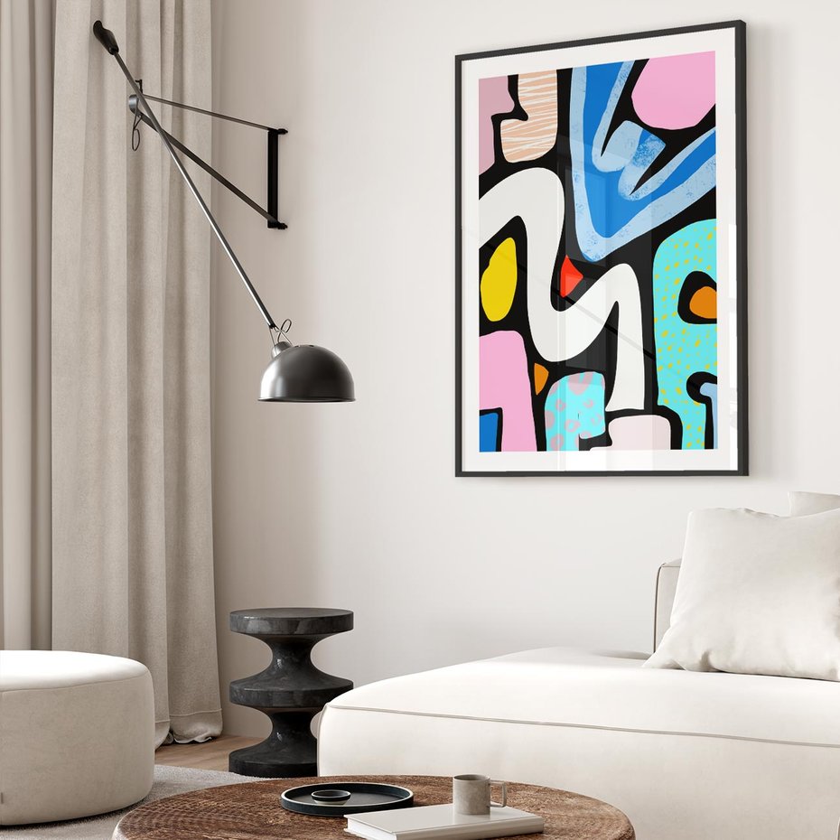 Plakat w ramie 50x70 - Komiksowe Formy - abstrakcyjne formy, komiksowy styl - rama czarna