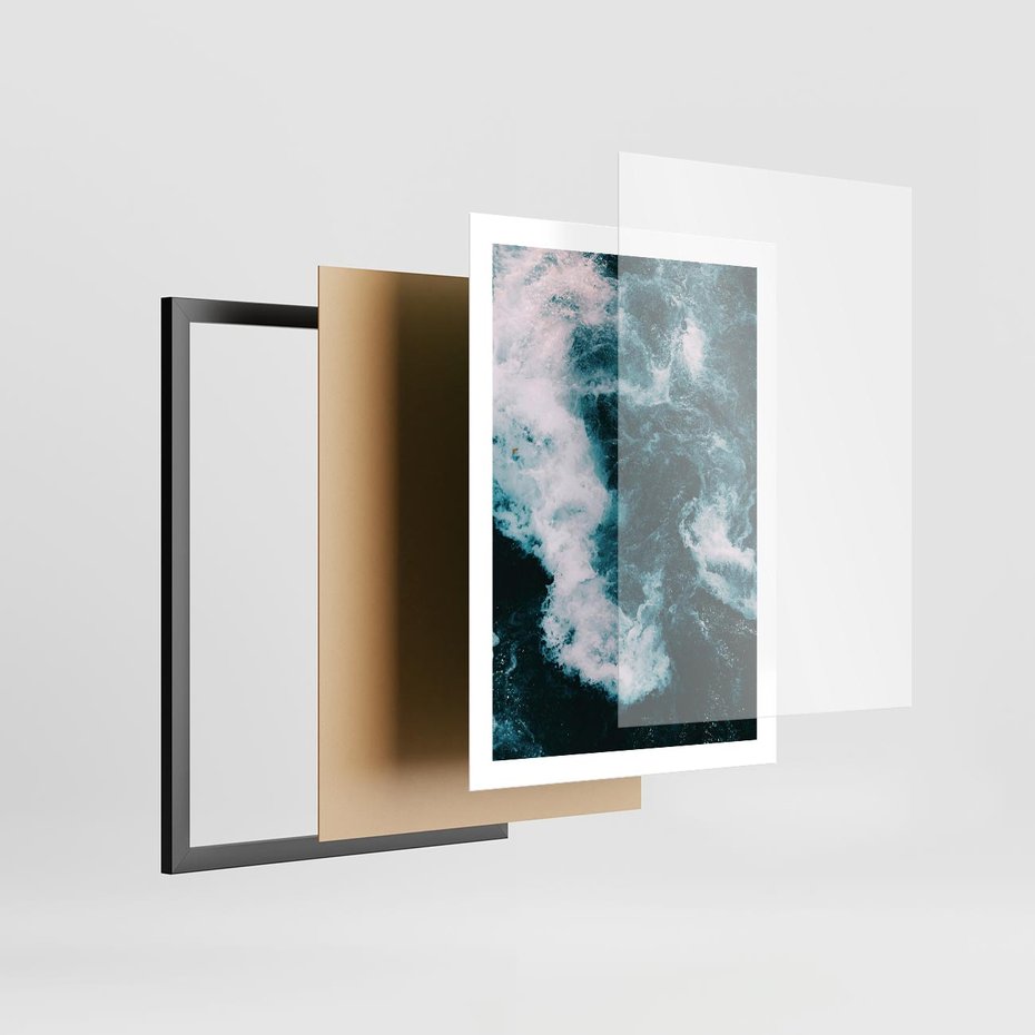 Plakat w ramie 50x70 - Fale w Odcieniach Turkusu - ocean, fale - rama czarna