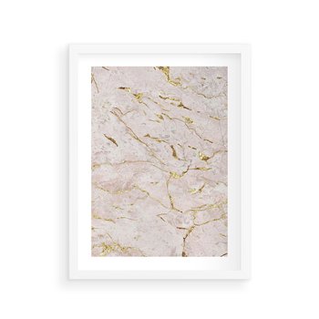 Plakat w ramie 30x40 - Beżowy Marmur i Złoto - marmur, beżowy marmur - rama biała