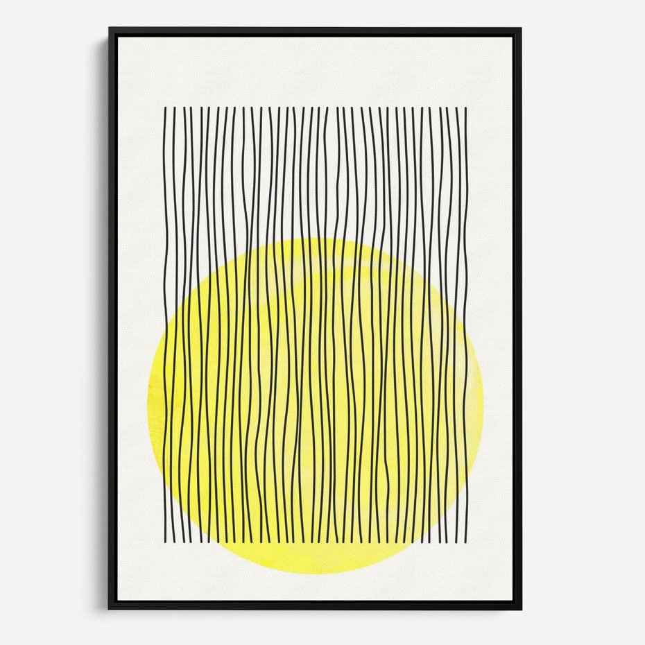 Obraz w ramie 50x70 - Ciepłe Przenikanie - geometria, żółte koło - rama czarna