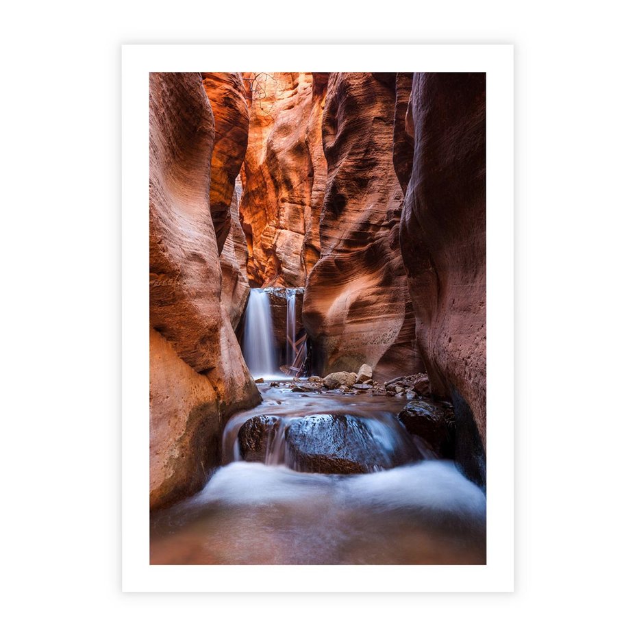 Plakat bez ramy 21x30 - Tajemniczy świat jaskini i wodospadu - jaskinia, wodospad