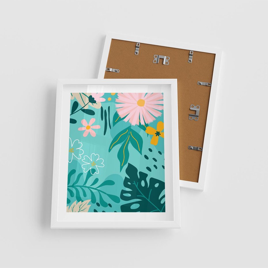 Plakat w ramie 40x50 - Kwiatowe Wibracje - pastelowa kompozycja, kwiaty - rama biała