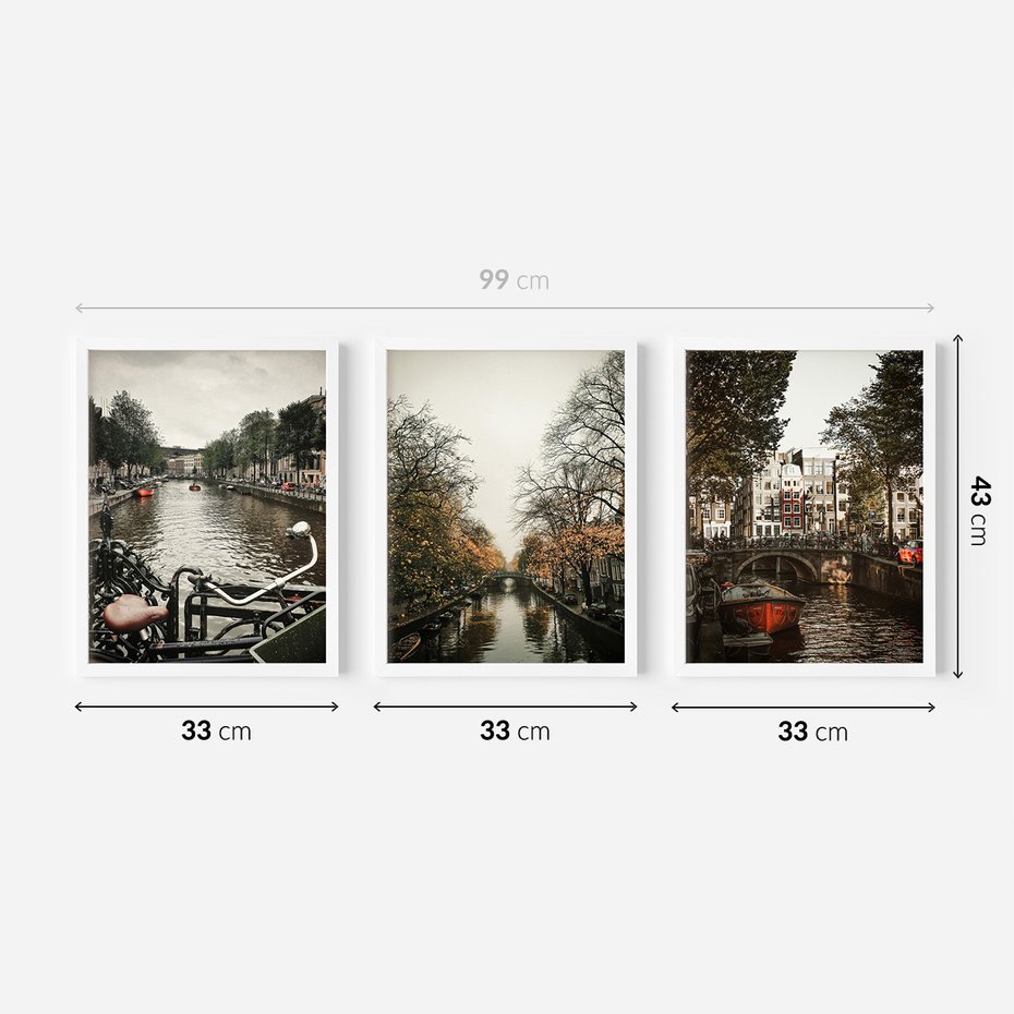 Zestaw obrazy w ramie 30x40 galeria - Kanały, miasto, woda, jesień - rama biała