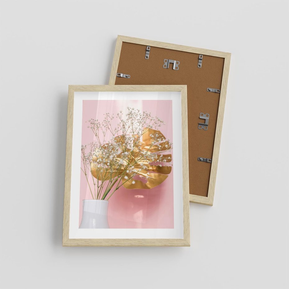 Plakat w ramie 30x40 - Blask Natury - złote, liście - rama drewno