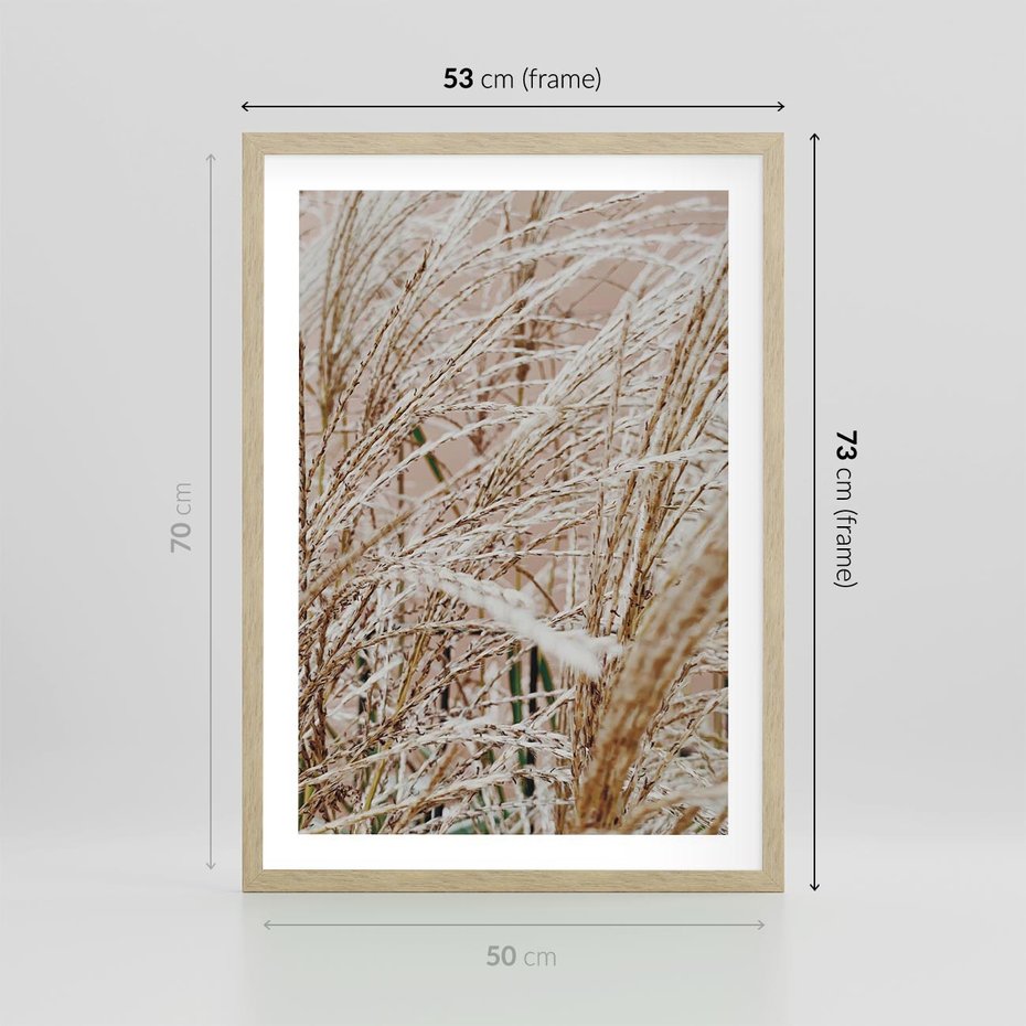 Plakat w ramie 50x70 - Beżowa Trawa - suche trawy, zbliżenie - rama drewno