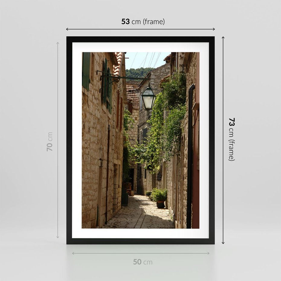 Plakat w ramie 50x70 - Urokliwa włoska uliczka - włoska, uliczka - rama czarna