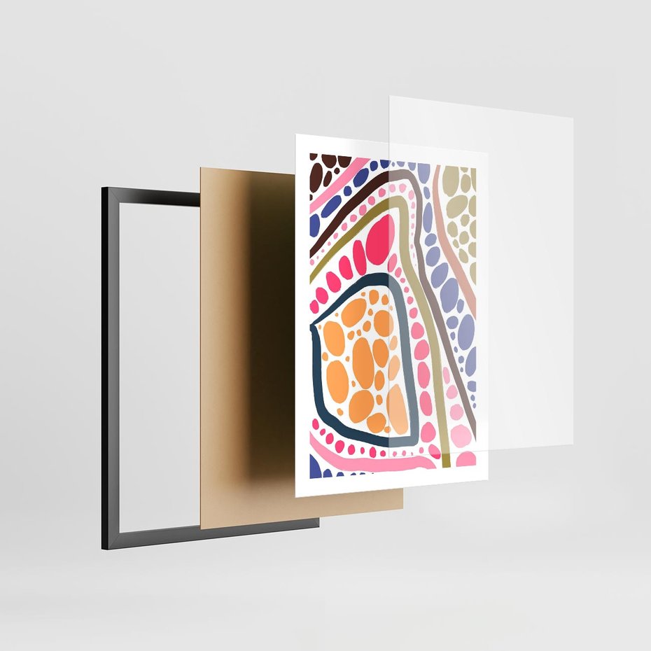 Plakat w ramie 50x70 - Migocące Tęczowe Widzenia - kolorowe wzory, tęczowe żywe kolory - rama czarna