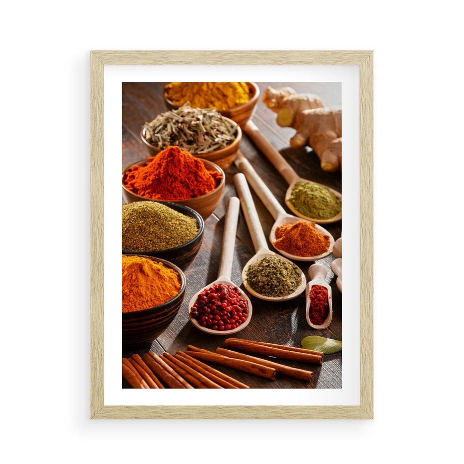 Plakat w ramie 50x70 - Smakowite Aromaty - przyprawy, kuchnia - rama drewno