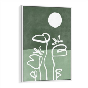 Obraz w ramie 50x70 - Wibracje Naturalnej Równowagi - zielony plakat, roślinne inspiracje - rama biała